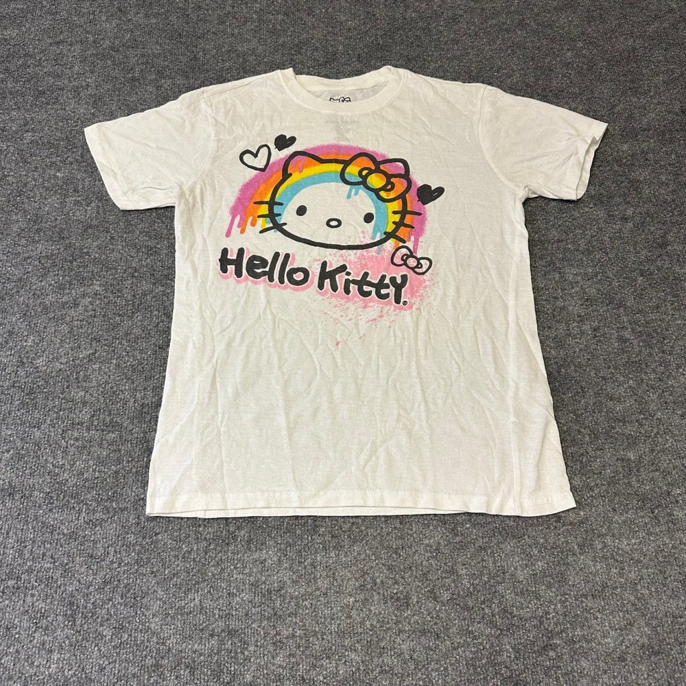 Sanrio T-Shirt Womens Size M White Hello Kitty Rainbow Drip Graphic Short Sleeve - Picture 1 of 6